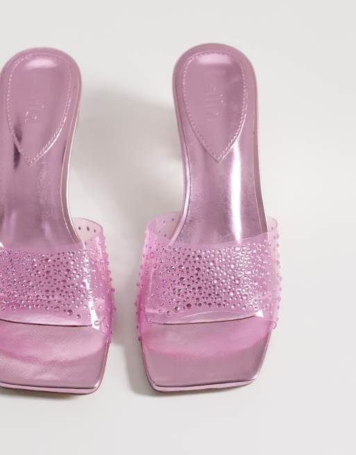 Kaiia – Exklusive Sandalen im Stil der 00er in Babyrosa mit Kugelabsatz und transparentem Strass, 2 von 4