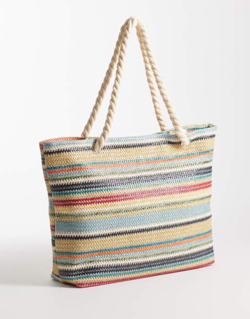Kaiia – Exklusive Strandtasche aus gewebtem Stroh mit buntem Streifenmuster und Seilhenkel, 4 von 4