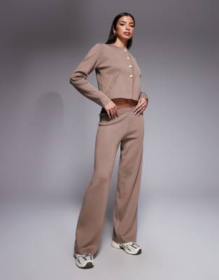 Kaiia - Exklusive Strickhose in Taupe mit Taschendetail und weitem Bein, Kombiteil-Neutral