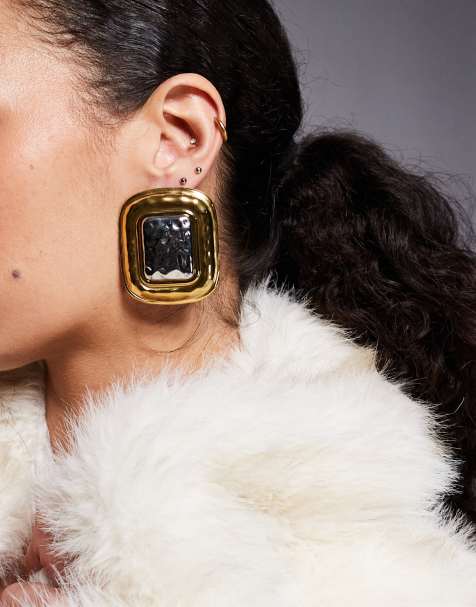 Kaiia – Exklusive, strukturierte, eckige Oversize-Ohrringe in Gold- und Silberoptik - view 1
