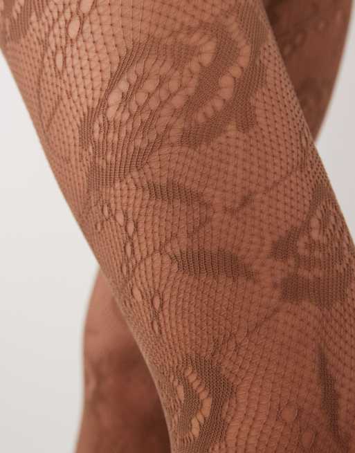 Kaiia exklusive transparente Spitzenstrumpfhose in Hellbraun, 3 von 4
