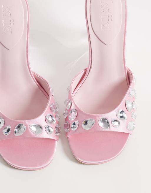 Kaiia – Exklusive, verzierte Satin-Sandaletten in Babyrosa mit Absatz, 2 von 4