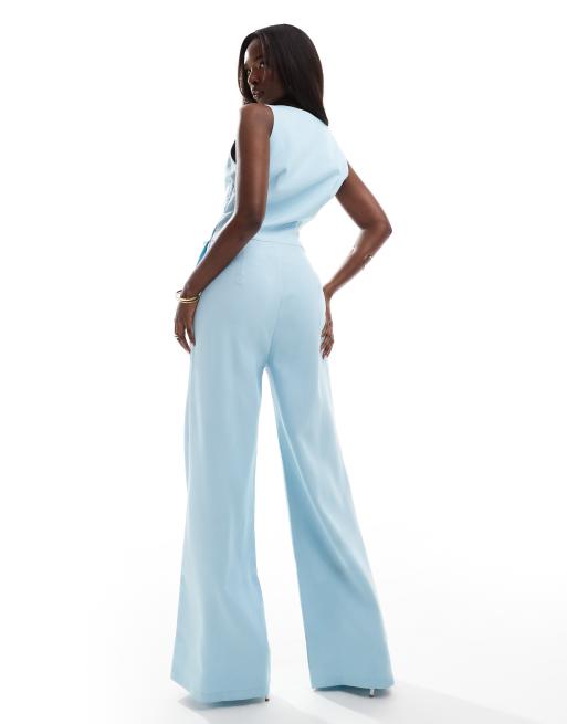 Kaiia – Exklusiver, ärmelloser Westen-Jumpsuit in Babyblau mit weitem Bein  , 4 von 4