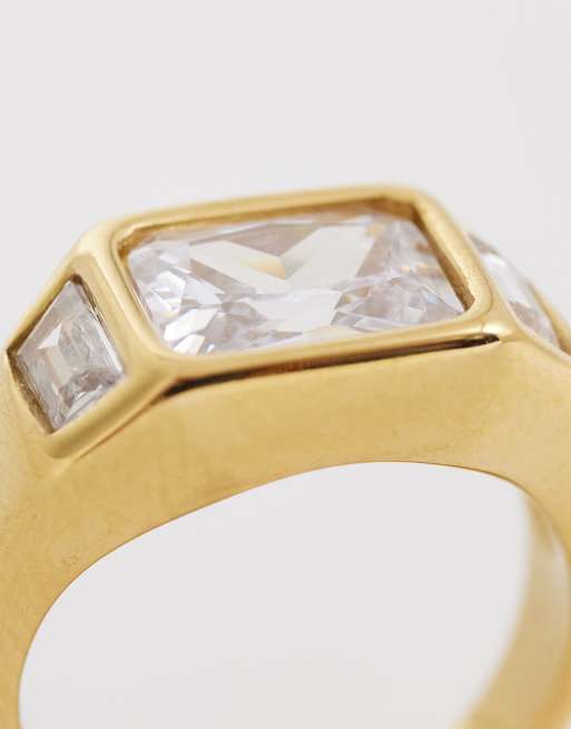 Kaiia – Exklusiver Edelstahlring in Gold mit eckigen Strasssteinen, 2 von 3