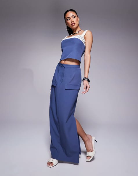 Kaiia – Exklusiver, eleganter Maxirock in Blau mit Tasche und Seitenschlitz, Kombiteil - view 1