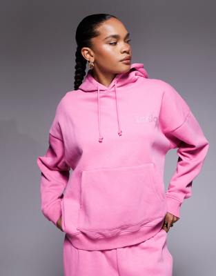 Kaiia - Exklusiver Oversize-Kapuzenpullover in Pink mit hohem Baumwollanteil und Strass-Logo, Kombiteil-Rosa