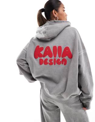 Kaiia - Exklusiver Oversize-Kapuzenpullover in verwaschenem Grau, Kombiteil