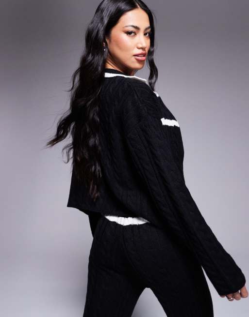 Kaiia – Exklusiver Pullover in Schwarz-Weiß mit Kragendetail und durchgehendem Reißverschluss, Kombiteil   , 2 von 4