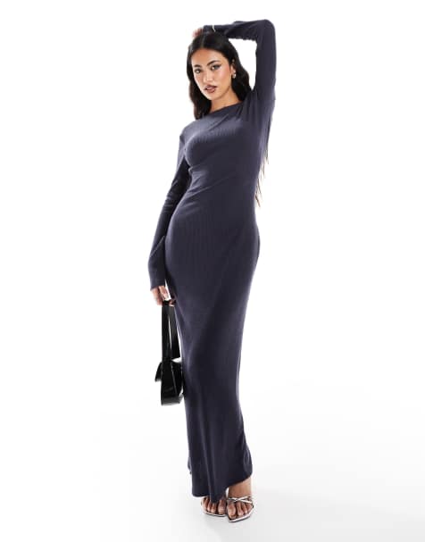 Kaiia – Exklusives, figurbetontes Maxikleid aus Rippstrick in Anthrazit mit tiefem Rückenausschnitt - view 1