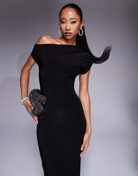 Kaiia – Exklusives, schulterfreies Bodycon-Maxikleid in Schwarz mit Drapierung und geschmeidiger Haptik - view 1