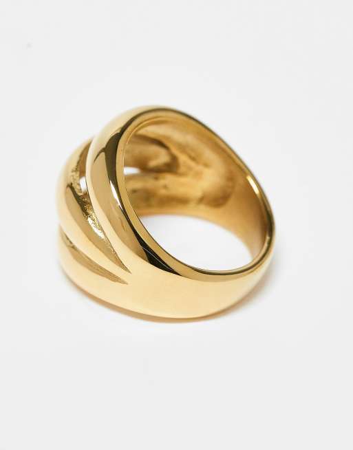 Kaiia – Exklusivt – Guldfärgad, grov ring i rostfritt stål med staplad design, 2 av 3