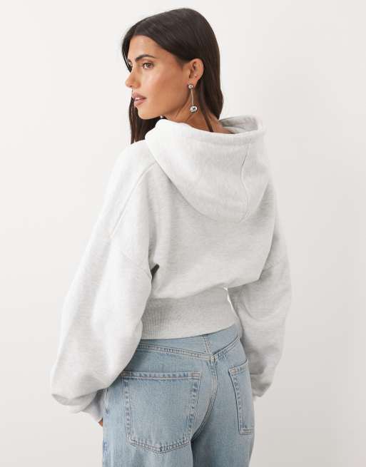 Kaiia felpa con cappuccio con zip, spalle scese e vita stretta in grigio chiaro, 2 di 4