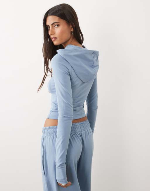 Kaiia felpa con cappuccio coordinata in misto cotone morbido con zip, blu, 2 di 4