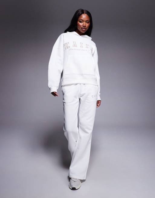Kaiia - Felpa con cappuccio oversize bianca e sabbia con logo ricamato in coordinato