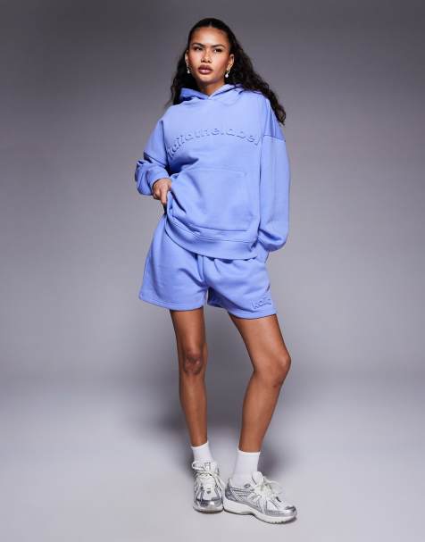 Kaiia - Felpa con cappuccio oversize blu fiordaliso con dettaglio in rilievo in coordinato - view 1