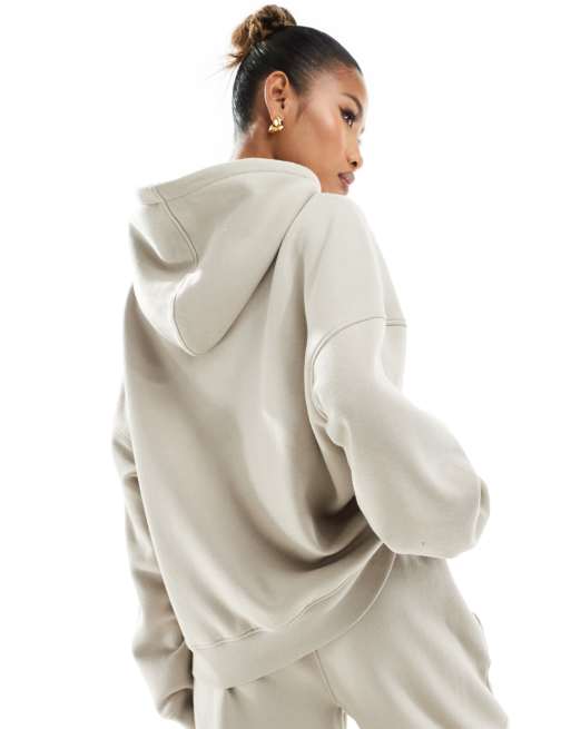 Kaiia - Felpa con cappuccio oversize color pietra in misto cotone con logo in coordinato  , 4 di 4