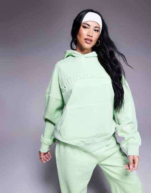 Kaiia - Felpa con cappuccio oversize color sorbetto al lime con logo in rilievo in coordinato