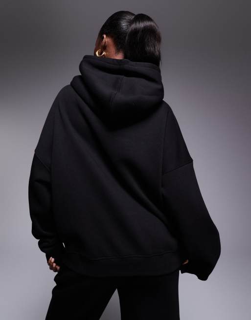 Kaiia - Felpa con cappuccio oversize nera con logo ricamato rosa in coordinato, 2 di 4