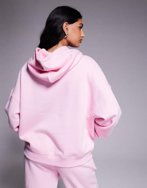 Kaiia - Felpa con cappuccio oversize rosa e rossa in misto cotone con logo e fiocco ricamati in coordinato  , 4 di 4
