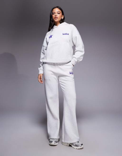 Kaiia - Felpa misto cotone grigio chiaro mélange con cappuccio e logo con stelline in coordinato, 2 di 4