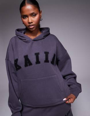 Kaiia - Felpa oversize con cappuccio e logo grigio scuro in coordinato - view 1