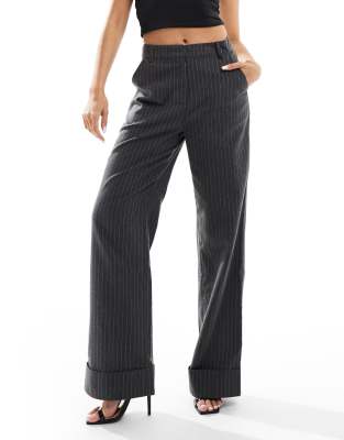 flared pants in gray pinstripe