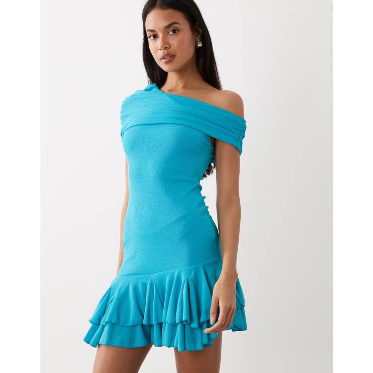 one shoulder asymmetric frill mini dress Hollyn One-Shoulder Ruffle Mini Dress Baby Blue main image 1
