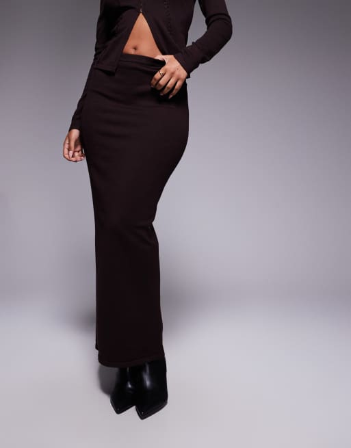 Kaiia - Gebreide maxi-rok met stroken in bruin, deel van co-ord set, 3 van 5