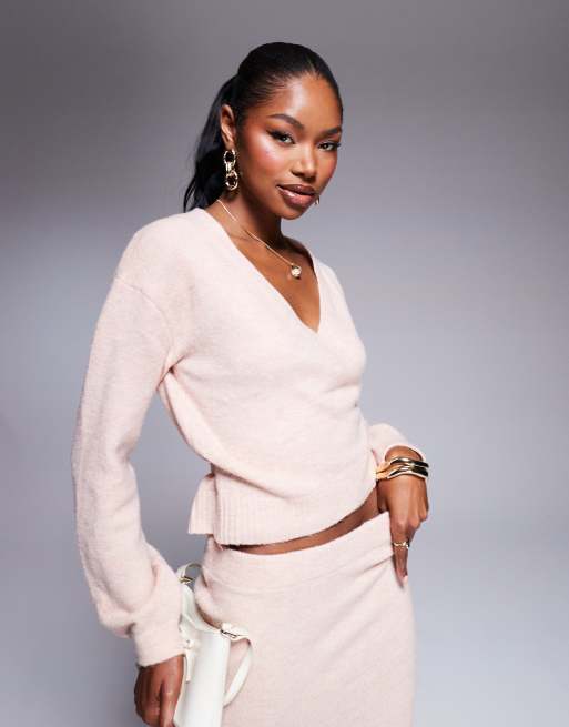 Kaiia – Gewickelter Strickjacke in Rosa mit seitlicher Schnürung, Kombiteil
