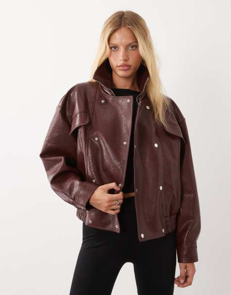 Kaiia giacca bomber in similpelle con collo alto esclusiva in bordeaux - view 1