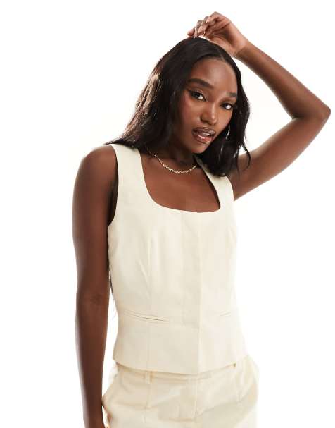 Kaiia - Gilet d'ensemble de costume à encolure dégagée - Crème - view 1