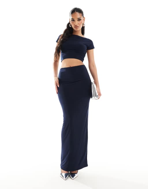 Kaiia - Gonna lunga a colonna sinuosa blu navy in coordinato