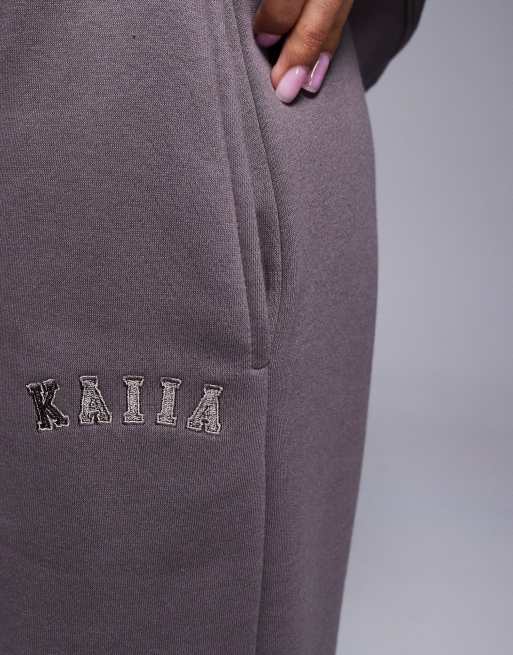 Kaiia - Gråbrune joggingbukser med vide ben i bomuldsrigt materiale - Del af sæt  , 4 af 5
