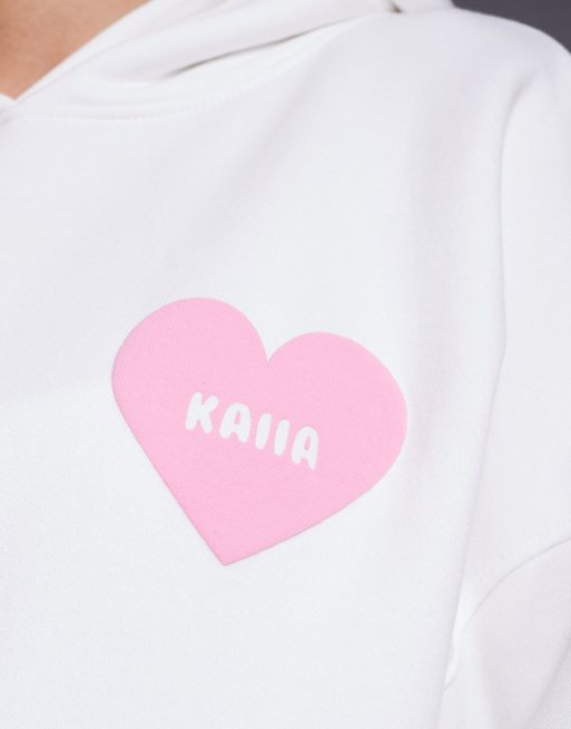 Kaiia – Gräddvit huvtröja i bomullsmix och oversize med hjärtmotiv, del av set  , 3 av 4