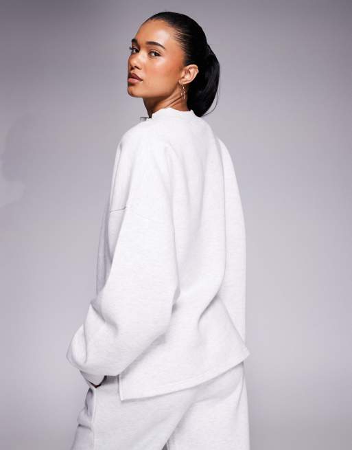 Kaiia – Gråmelerad sweatshirt i oversize, henley-stil och bomullsrikt tyg med knappar, del av set  , 3 av 4