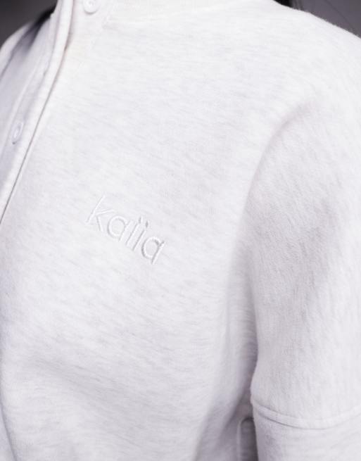 Kaiia – Gråmelerad sweatshirt i oversize, henley-stil och bomullsrikt tyg med knappar, del av set  , 4 av 4
