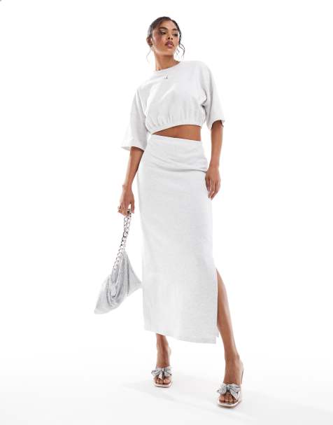 Kaiia – Grått set med kort oversize t-shirt och maxikjol - view 1