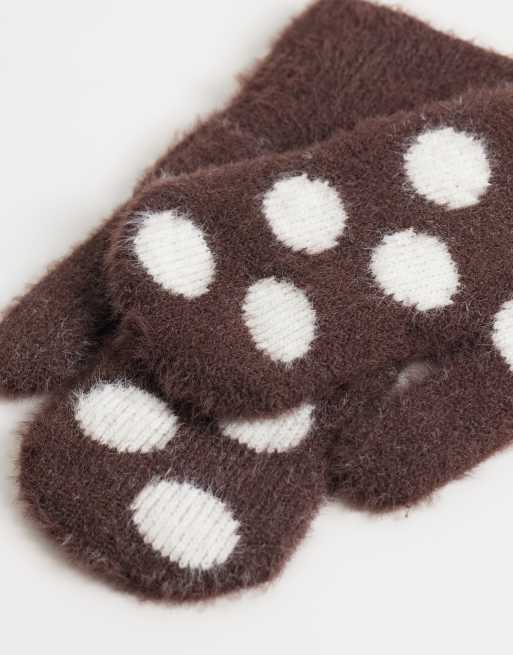 Kaiia guantes esponjosos exclusivos en marrón y crema con lunares, 3 de 3