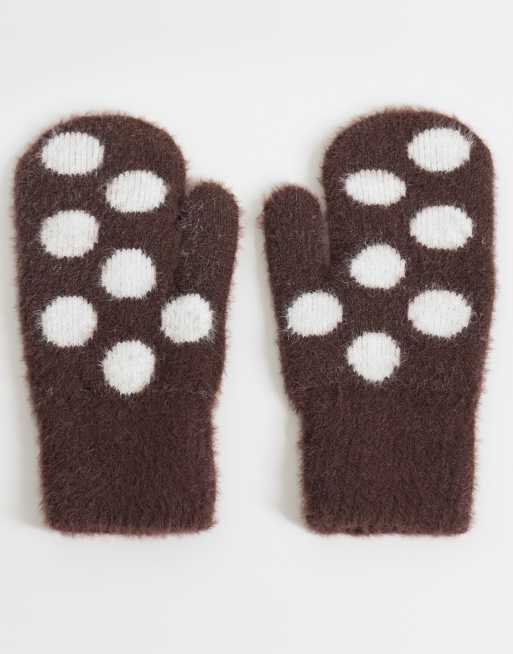 Kaiia exclusive headband and gloves in brown and cream polka dot, 3 di 3