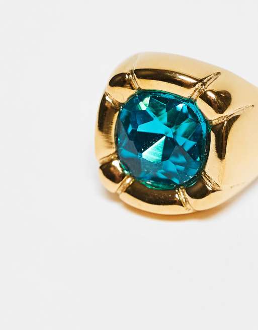 Kaiia – Guldfärgad ring i rostfritt stål med blå sten, exklusivt hos ASOS, 2 av 3