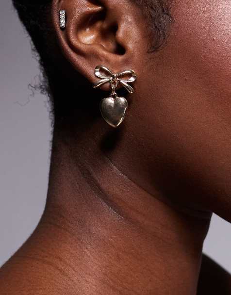 Kaiia heart bow drop earrings in gold - view 1