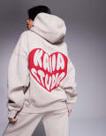 [Kaiia] Kaiia heart logo oversized hoodie in stone and red (part of a set)-Neutral 18 STONE AND RED