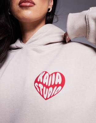 Shop Kaiia Heart Logo Oversized Hoodie In Neutral