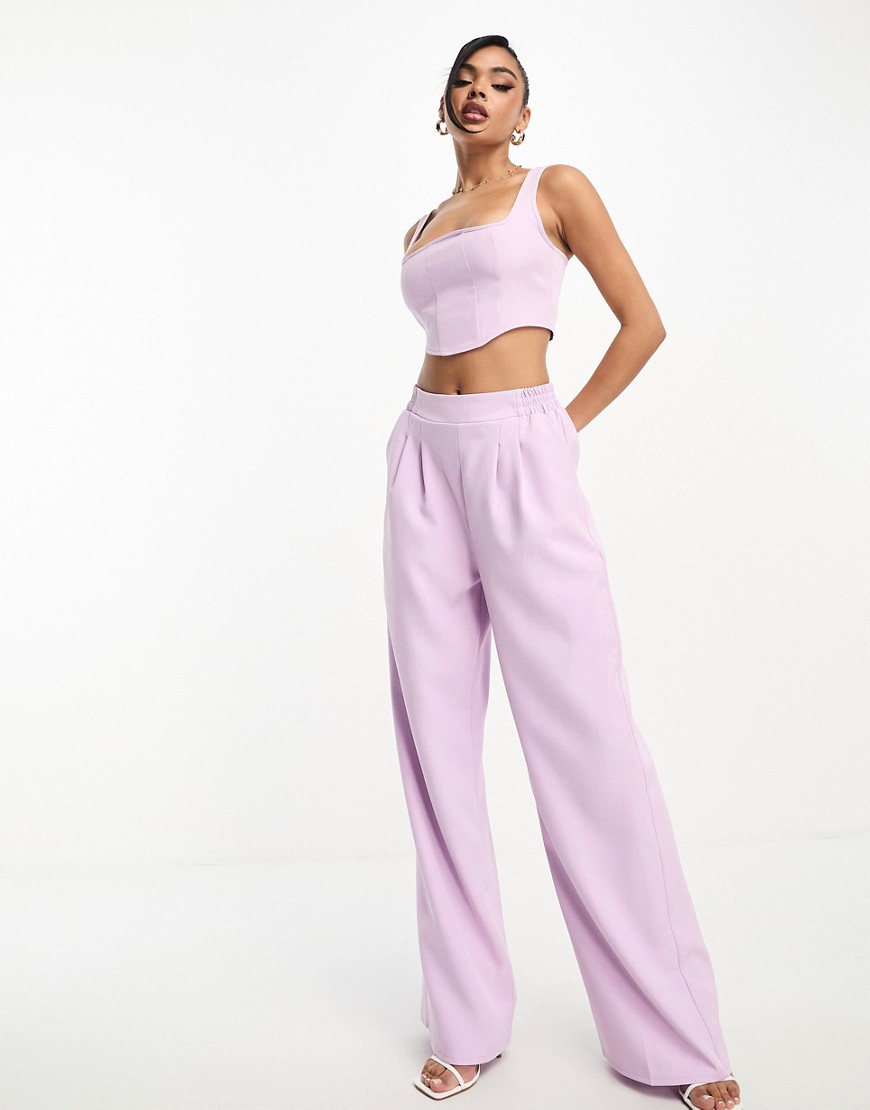 high waist wide leg pants in lilac - part of a set-Purple