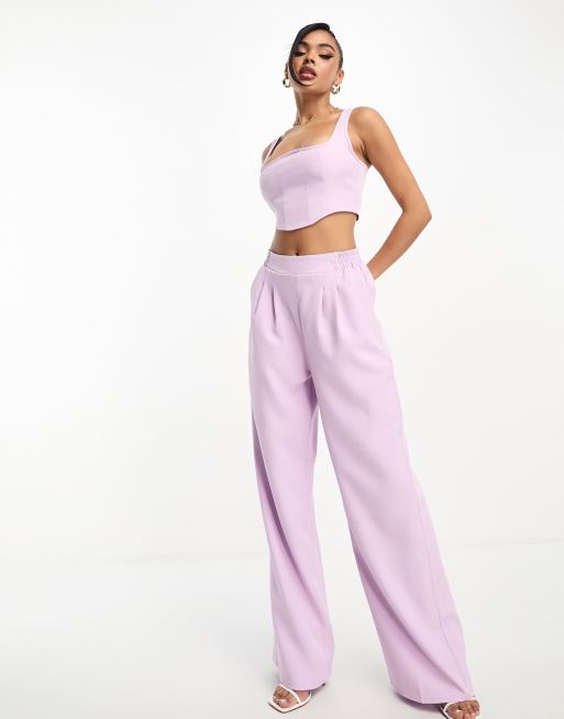 women One Shoulder Slim Crop Top & Flare Pants Set (Color : Lilac