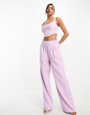 Kaiia high waist wide leg trousers co-ord in lilac-Purple
