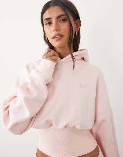 Kaiia Hoodie-Kombiteil mit hohem Baumwollanteil, taillierter Taille und Schnürdetail in Strawberry Milkshake - view 1