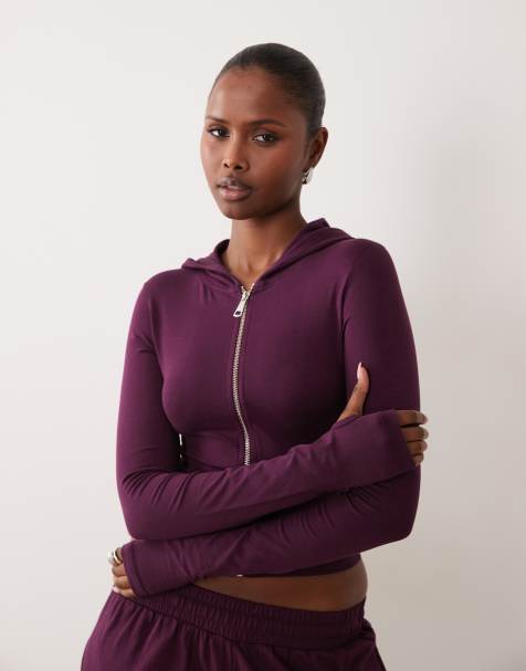 Kaiia Hoodie-Kombiteil mit hohem Baumwollanteil, weicher Haptik und durchgehendem Reißverschluss in Pflaume - view 1