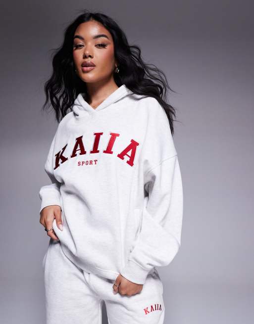 Kaiia - Hoodie met geborduurd logo in grijs gemêleerd en rood, deel van co-ord set