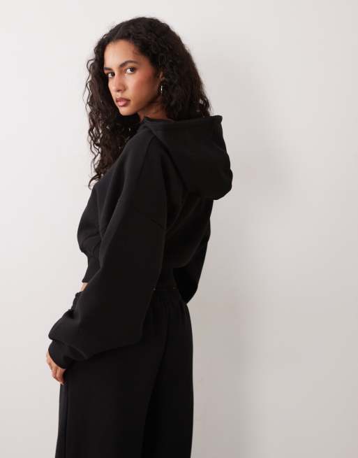 Kaiia Hoodie mit Taillierung, Cropped, mit durchgehendem Reißverschluss in Schwarz, 3 von 4